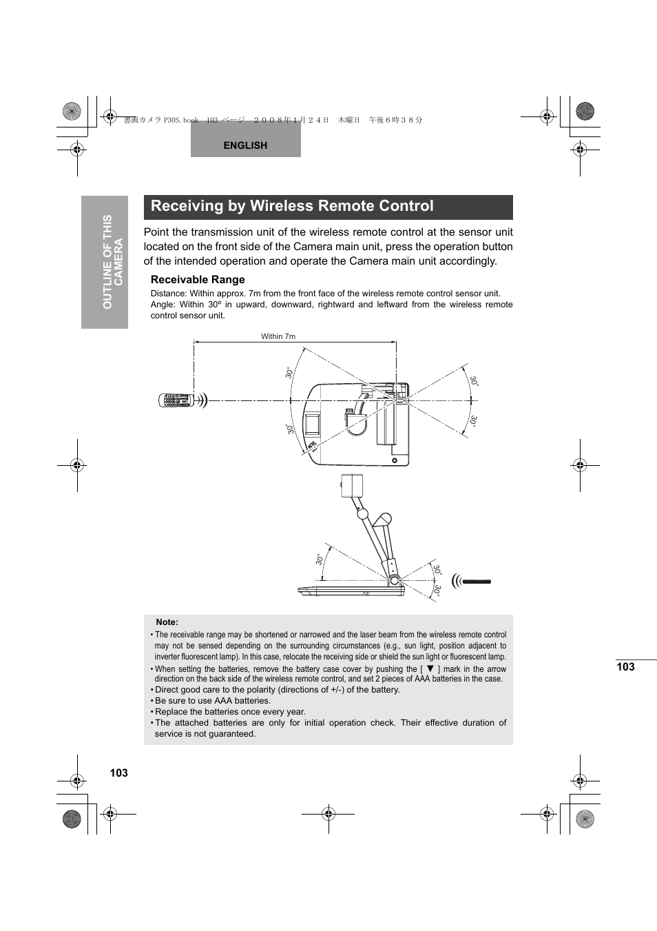 Receiving by wireless remote control | Elmo Document Camera P30S User Manual | Page 24 / 78