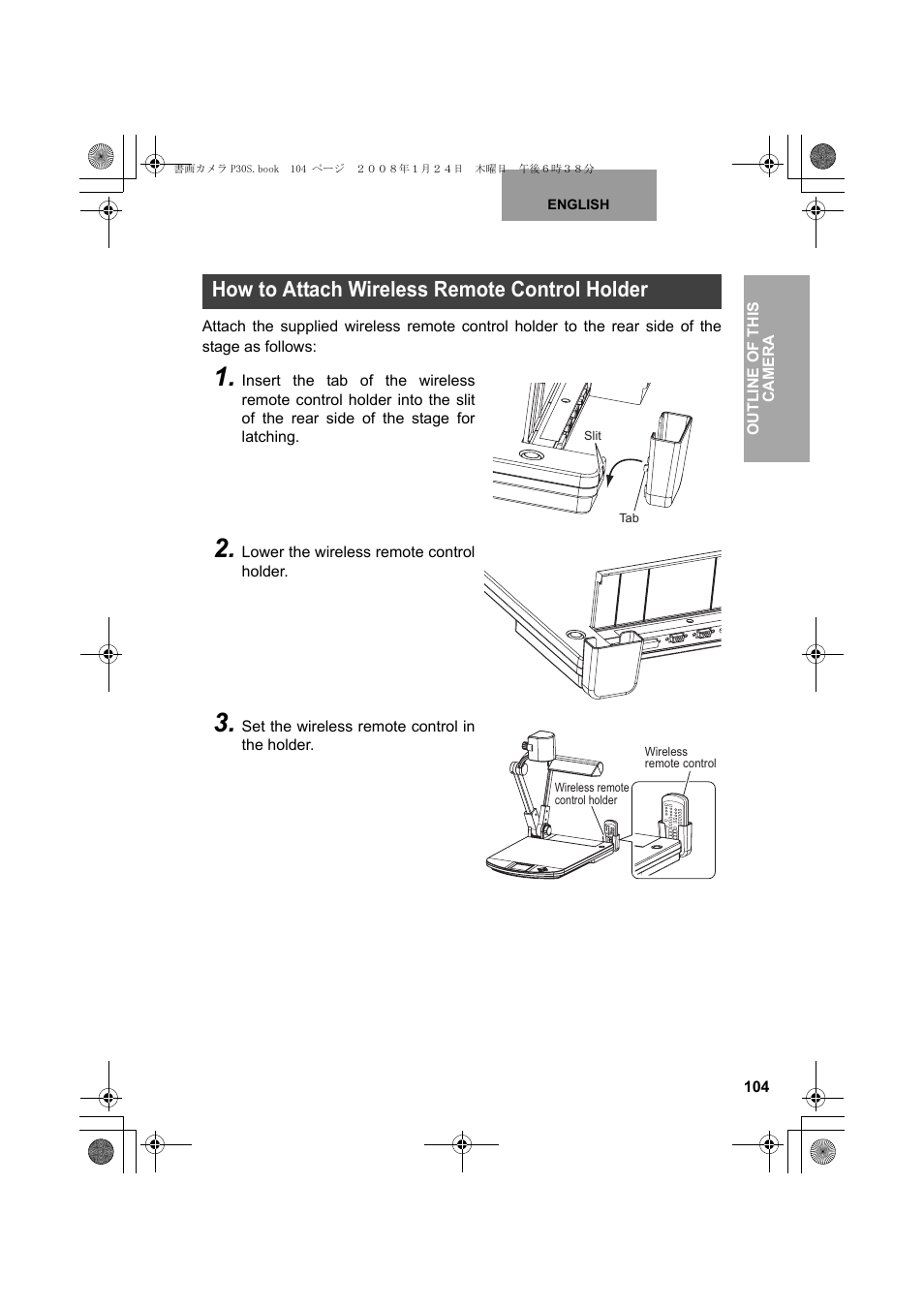 How to attach wireless remote control holder | Elmo Document Camera P30S User Manual | Page 25 / 78