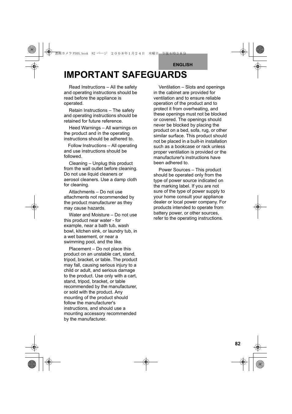 Important safeguards | Elmo Document Camera P30S User Manual | Page 3 / 78