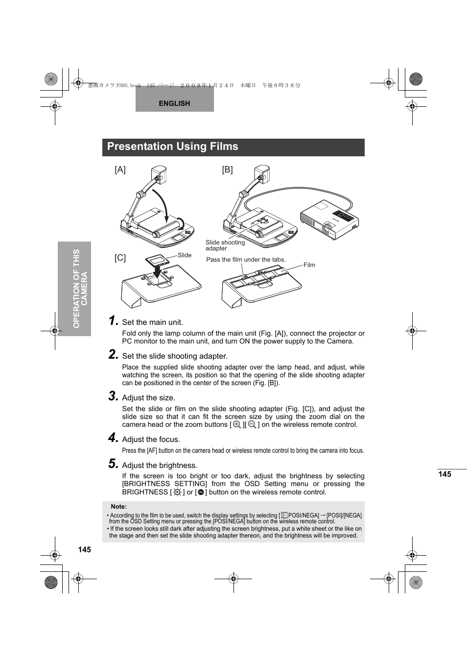 Presentation using films | Elmo Document Camera P30S User Manual | Page 66 / 78