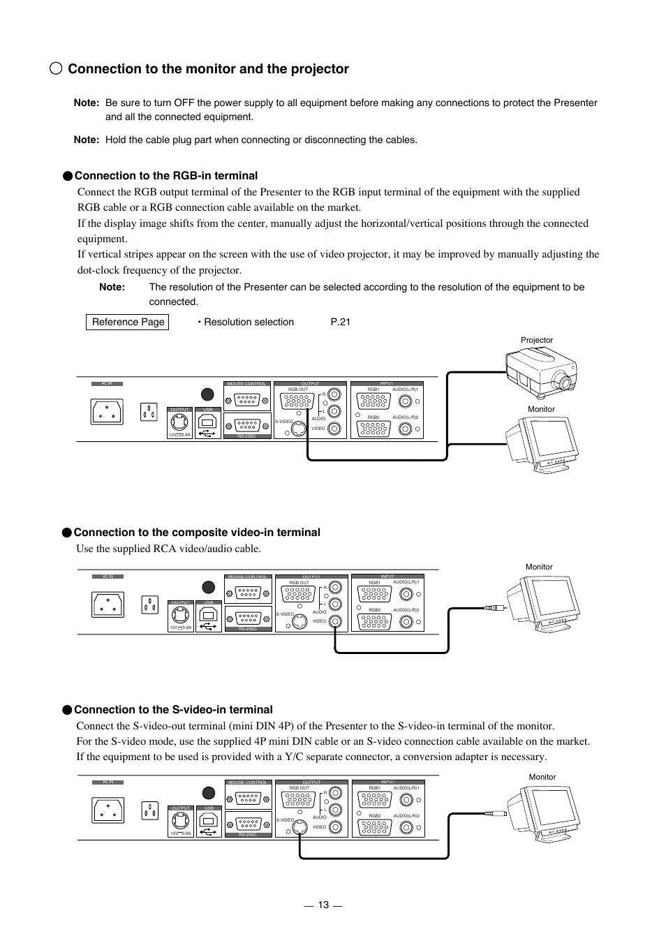 Connection to the monitor and the projector | Elmo HV-7000SX User Manual | Page 14 / 40