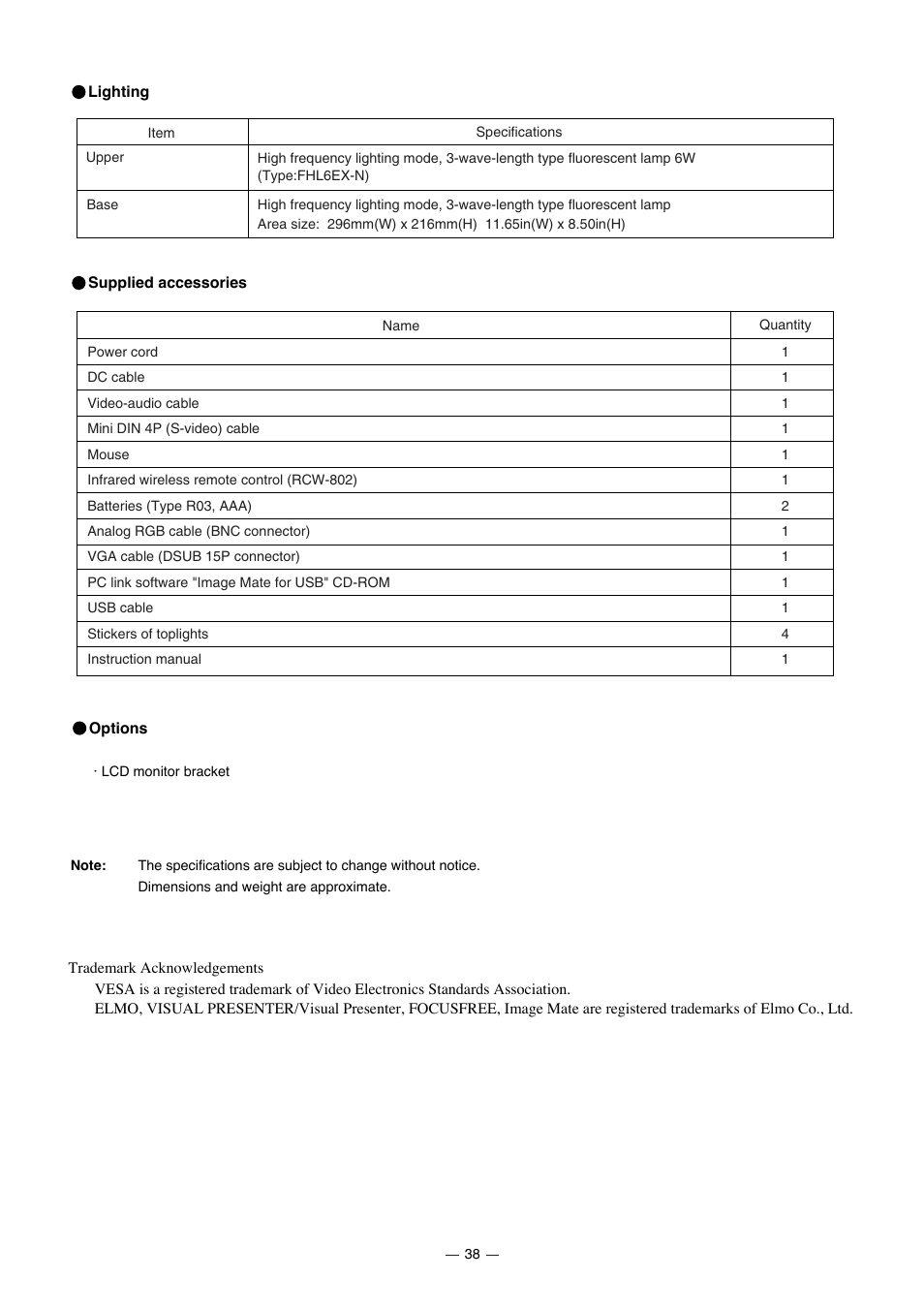 Elmo HV-7000SX User Manual | Page 39 / 40