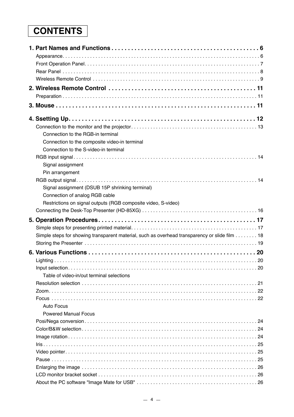 Elmo HV-7000SX User Manual | Page 5 / 40