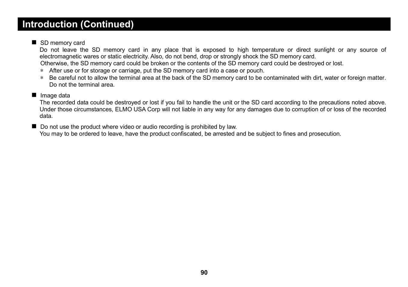 Introduction (continued) | Elmo Micro Video Camera System SUV-CAM User Manual | Page 10 / 66