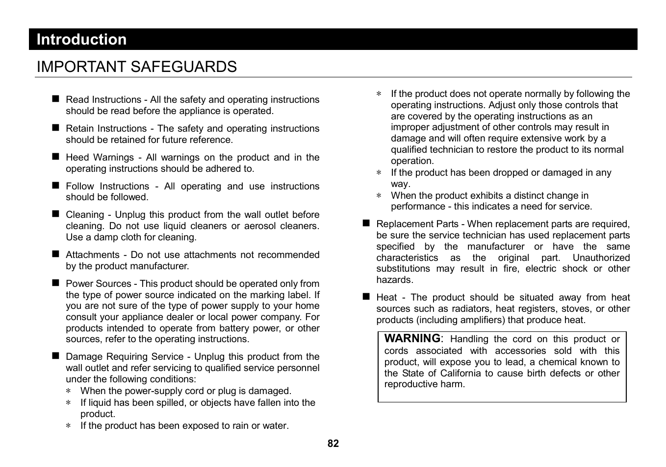 Introduction important safeguards | Elmo Micro Video Camera System SUV-CAM User Manual | Page 2 / 66