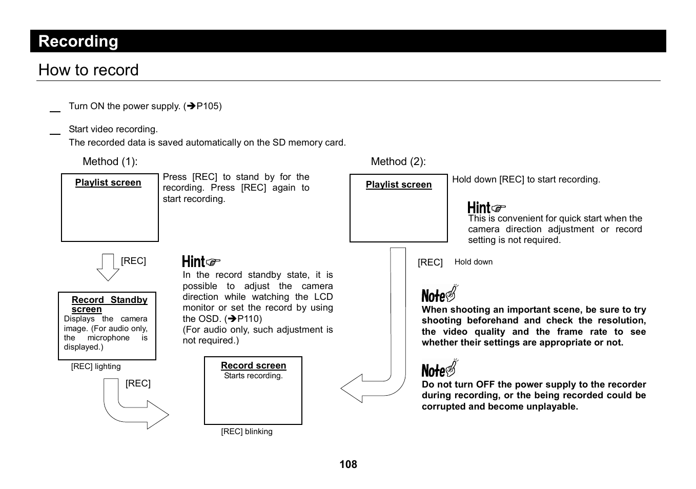 Recording, How to record, Recording how to record 1 | Elmo Micro Video Camera System SUV-CAM User Manual | Page 28 / 66