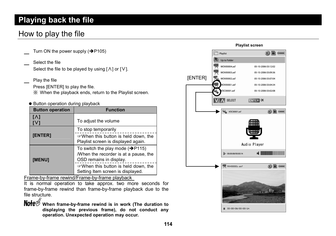 Playing back the file, How to play the file, Playing back the file how to play the file 1 | Elmo Micro Video Camera System SUV-CAM User Manual | Page 34 / 66