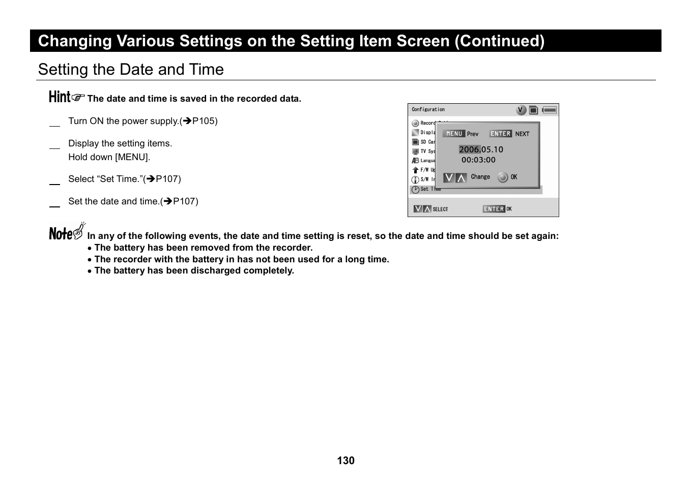 Setting the date and time | Elmo Micro Video Camera System SUV-CAM User Manual | Page 50 / 66