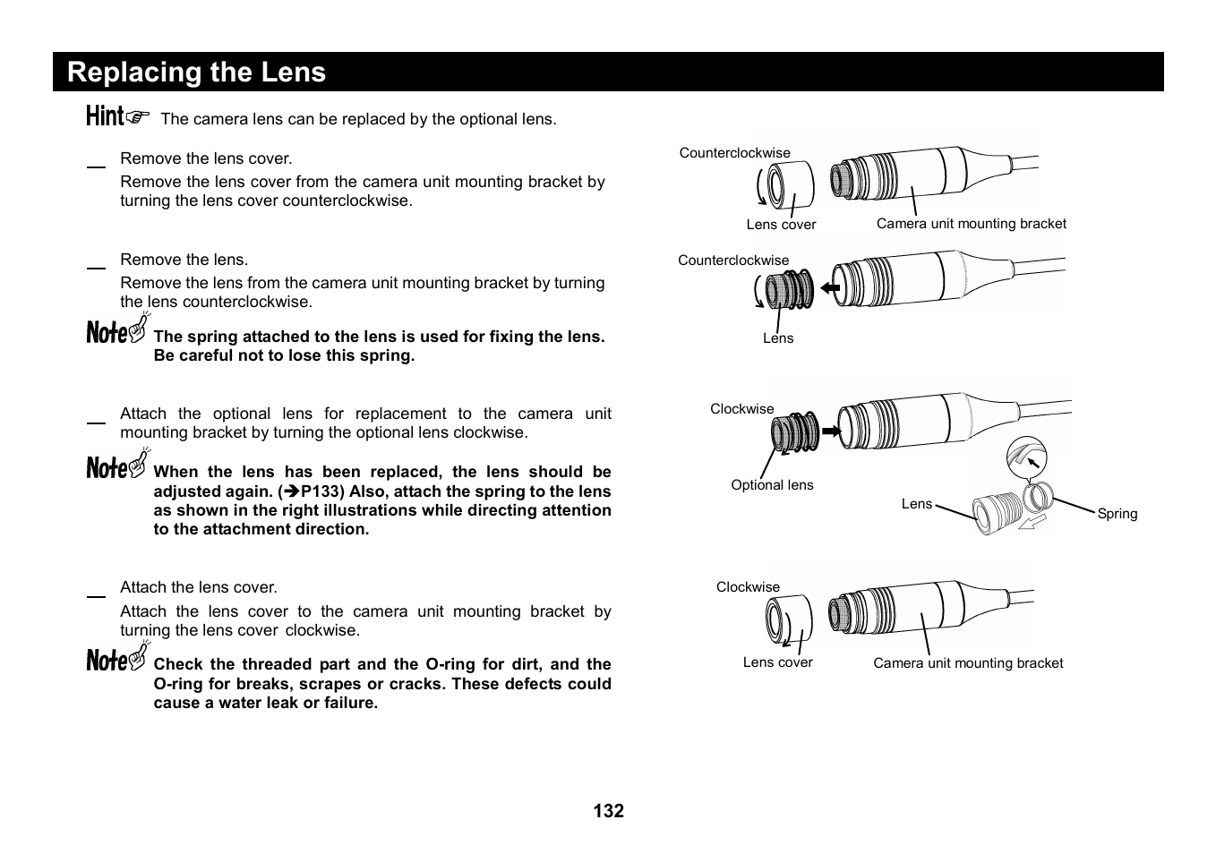 Replacing the lens | Elmo Micro Video Camera System SUV-CAM User Manual | Page 52 / 66