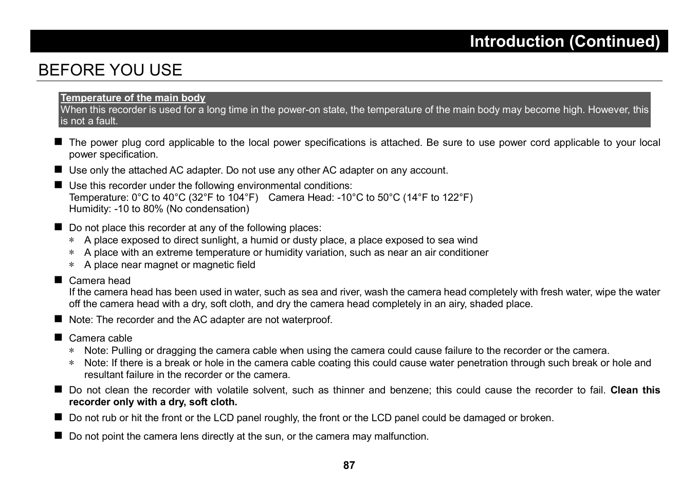 Introduction (continued), Before you use | Elmo Micro Video Camera System SUV-CAM User Manual | Page 7 / 66