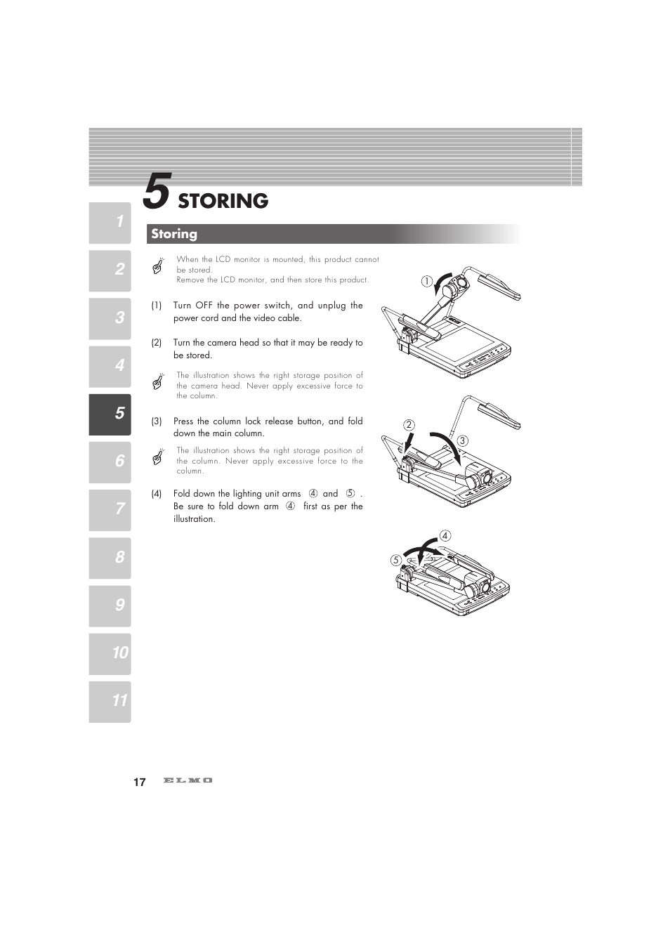 Storing | Elmo Visual Presenter HV-5100XG User Manual | Page 18 / 48