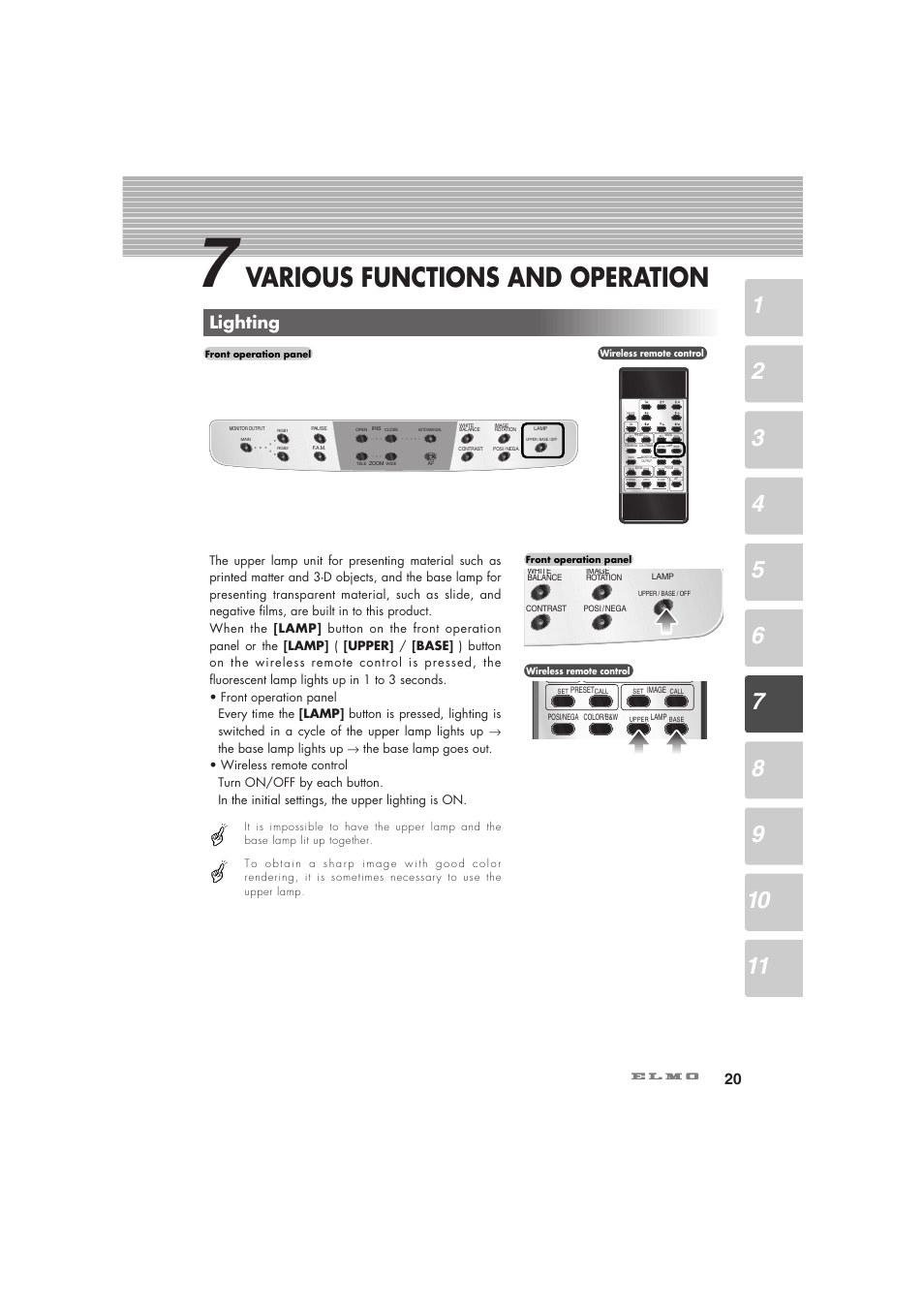 Various functions and operation, Lighting | Elmo Visual Presenter HV-5100XG User Manual | Page 21 / 48