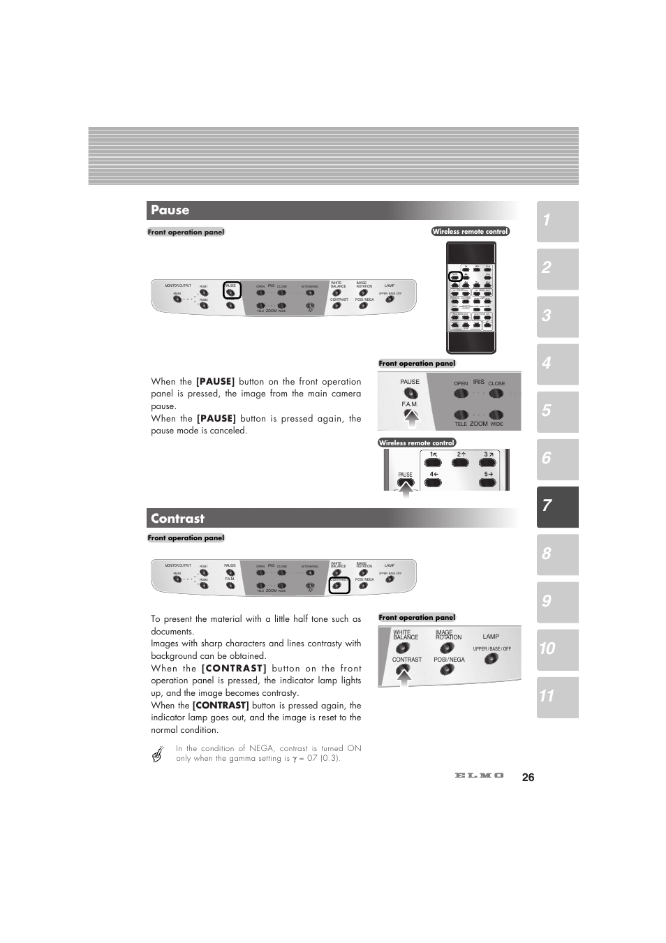 Contrast, Pause | Elmo Visual Presenter HV-5100XG User Manual | Page 27 / 48