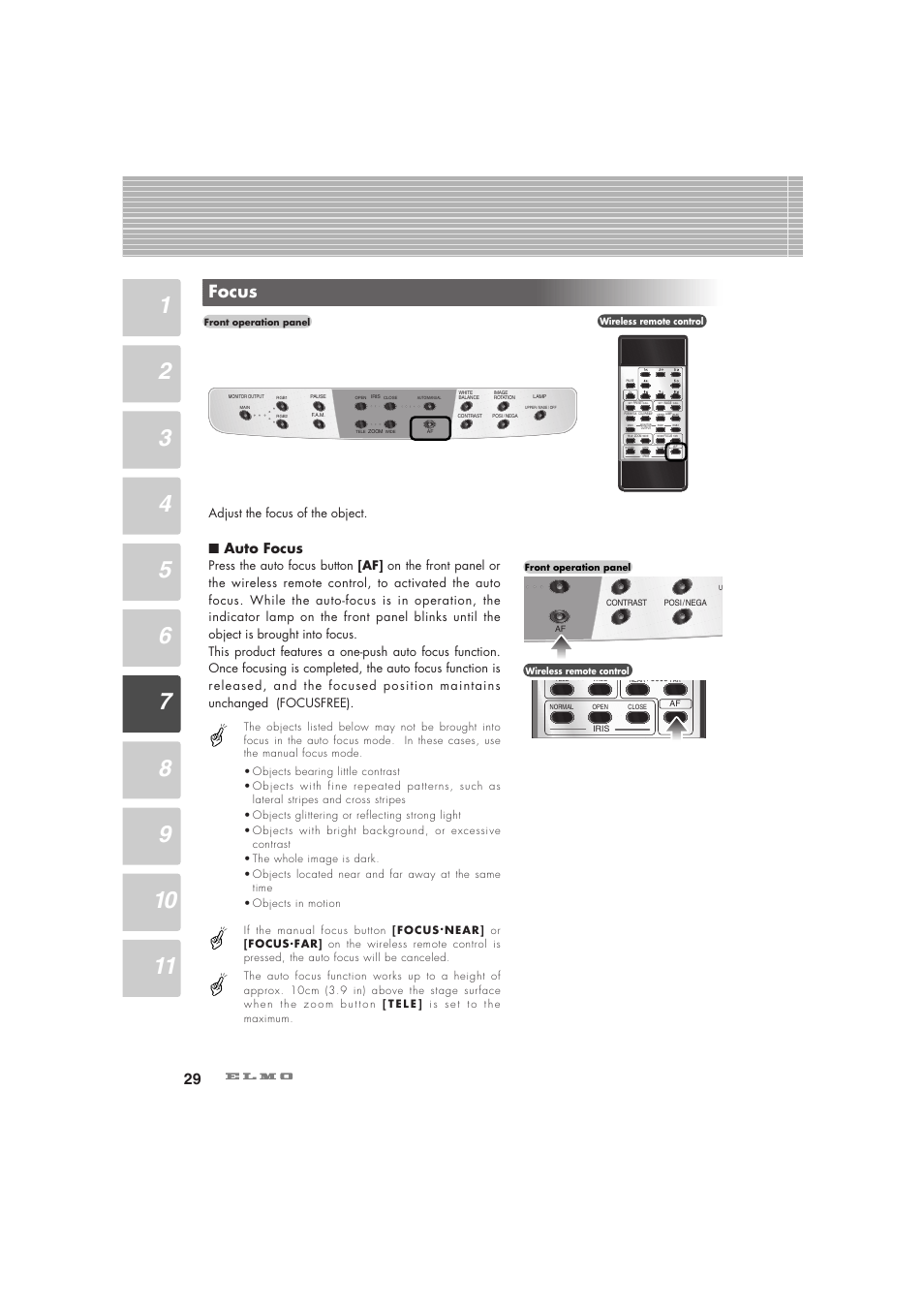 Focus, Auto focus, Adjust the focus of the object | Elmo Visual Presenter HV-5100XG User Manual | Page 30 / 48