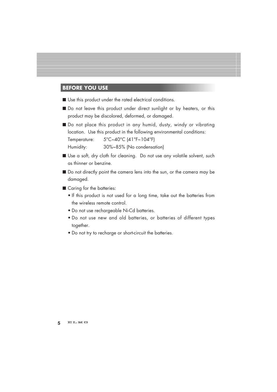 Elmo Visual Presenter HV-5100XG User Manual | Page 6 / 48