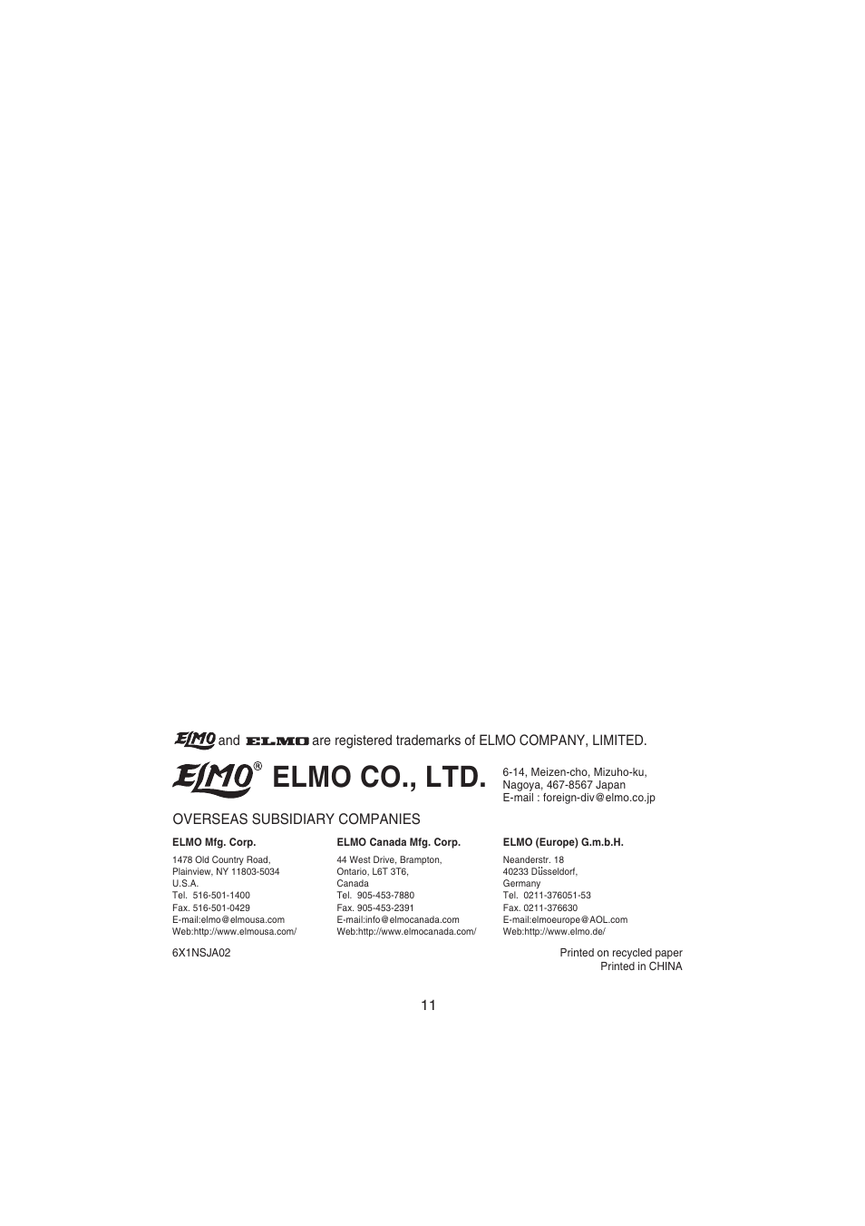 Elmo co., ltd | Elmo TND4104X User Manual | Page 12 / 12