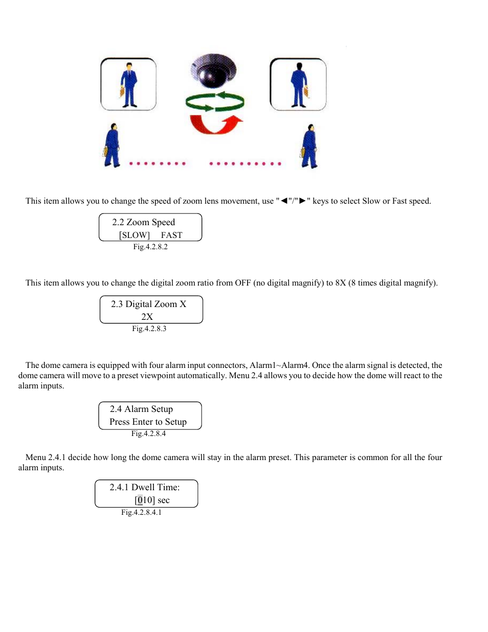 2 zoom speed setting, 3 digital zoom ratio, 4 alarm setup | Elmo ESD-CC1 User Manual | Page 13 / 28