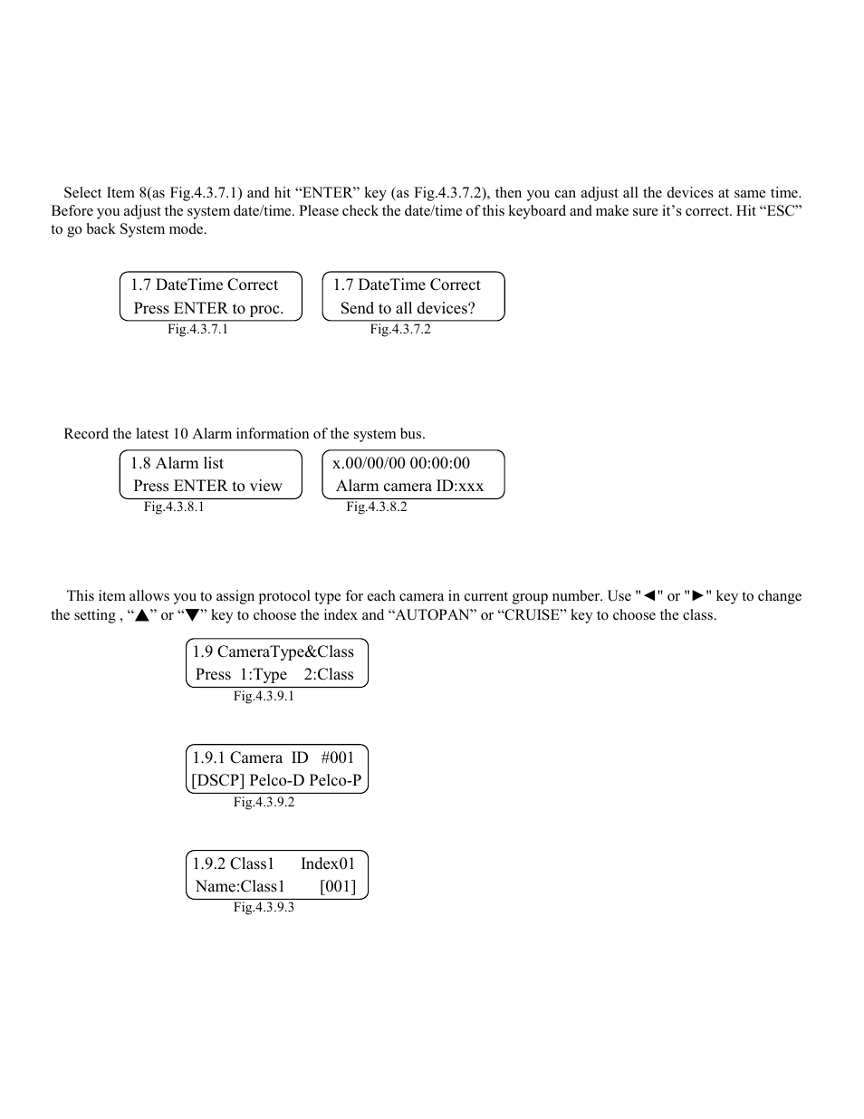 7 system date/time correction, 8 system alarm list, 9 camera type & class | Elmo ESD-CC1 User Manual | Page 18 / 28