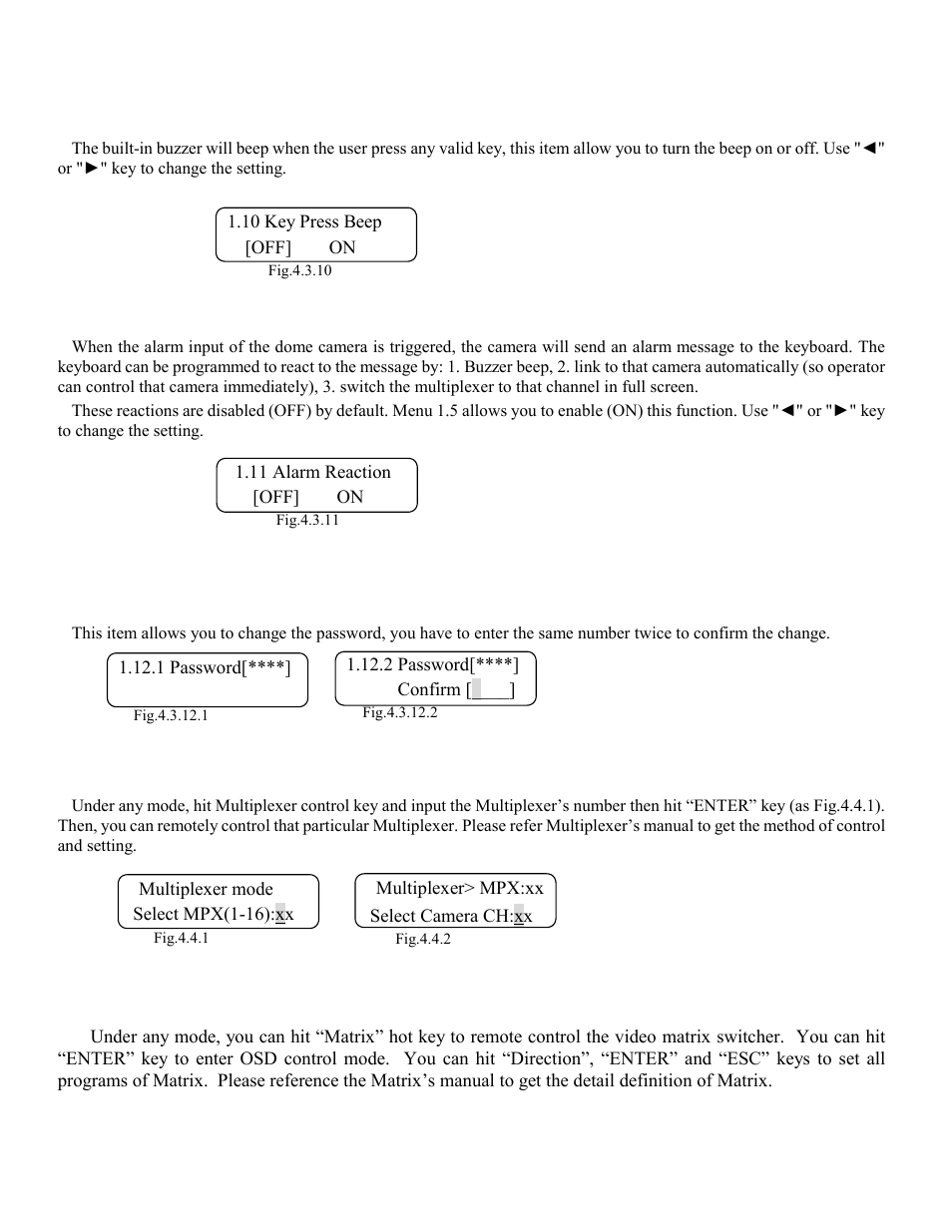 10 key press beep, 11 alarm reaction, 12 password set | 4 multiplexer control | Elmo ESD-CC1 User Manual | Page 19 / 28