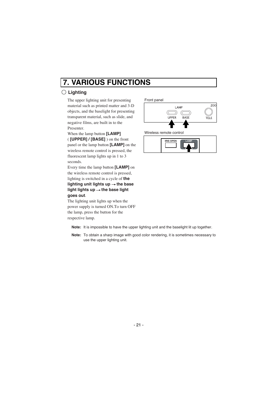Various functions | Elmo HV-8000SX User Manual | Page 22 / 56
