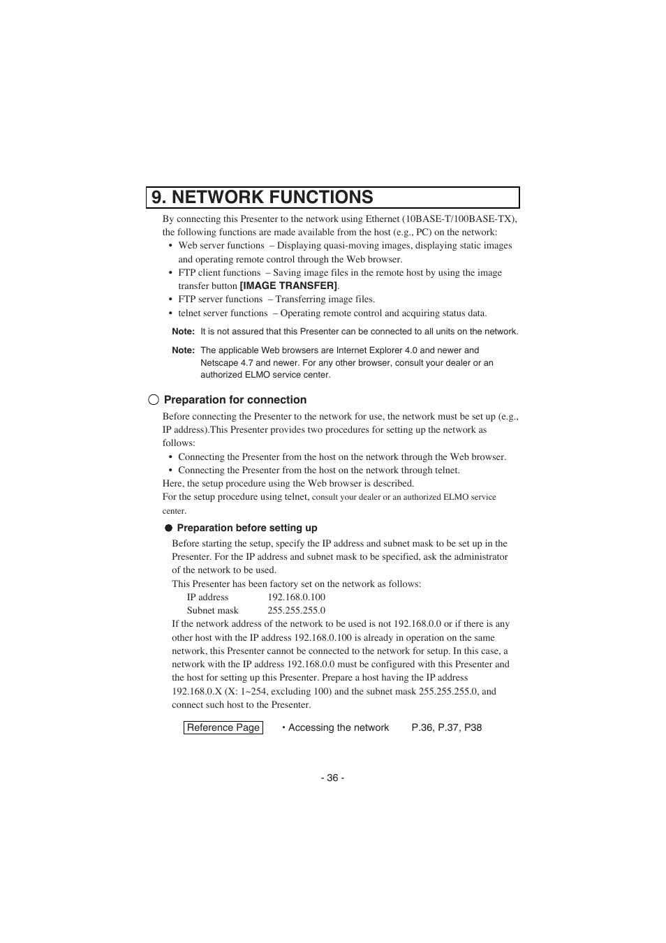 Network functions | Elmo HV-8000SX User Manual | Page 37 / 56