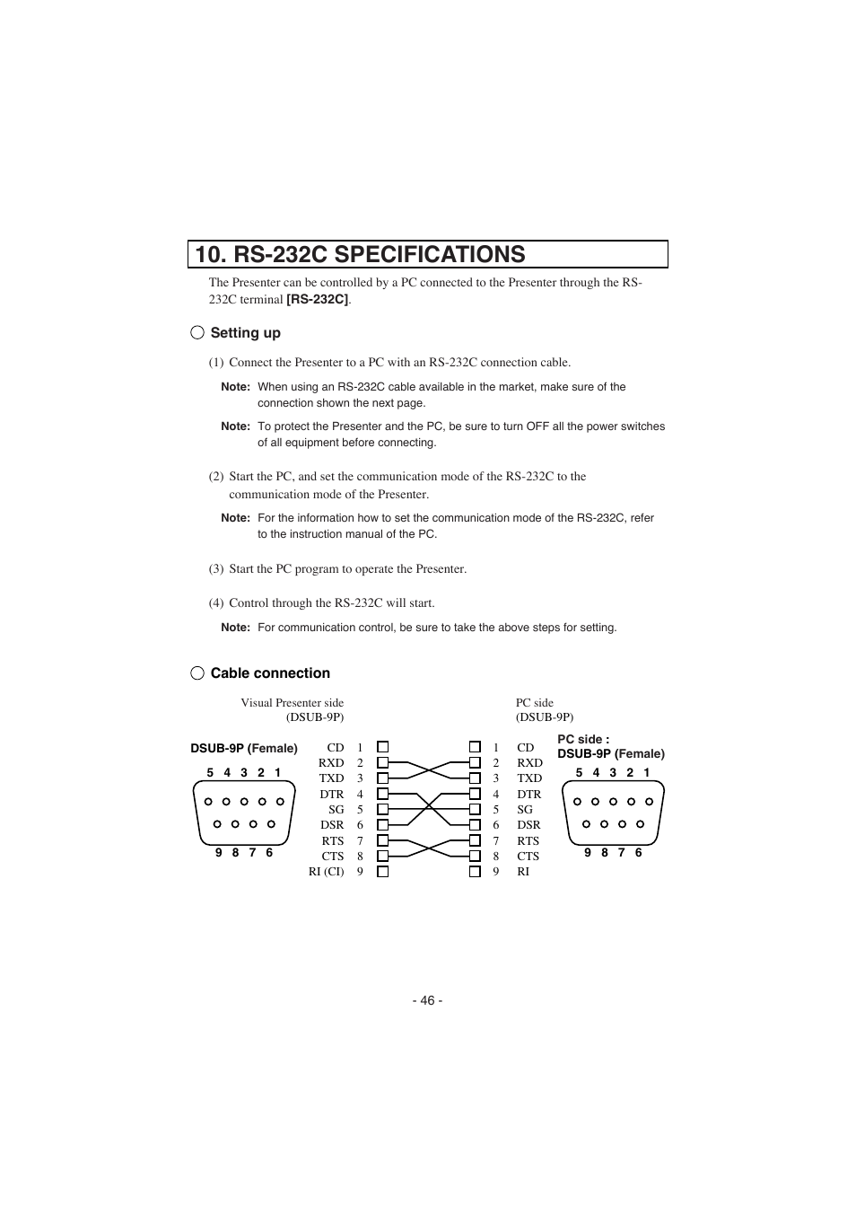 Rs-232c specifications | Elmo HV-8000SX User Manual | Page 47 / 56