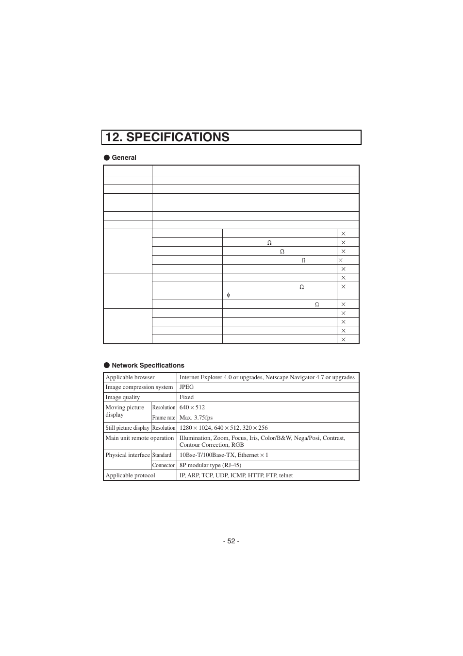 Specifications | Elmo HV-8000SX User Manual | Page 53 / 56