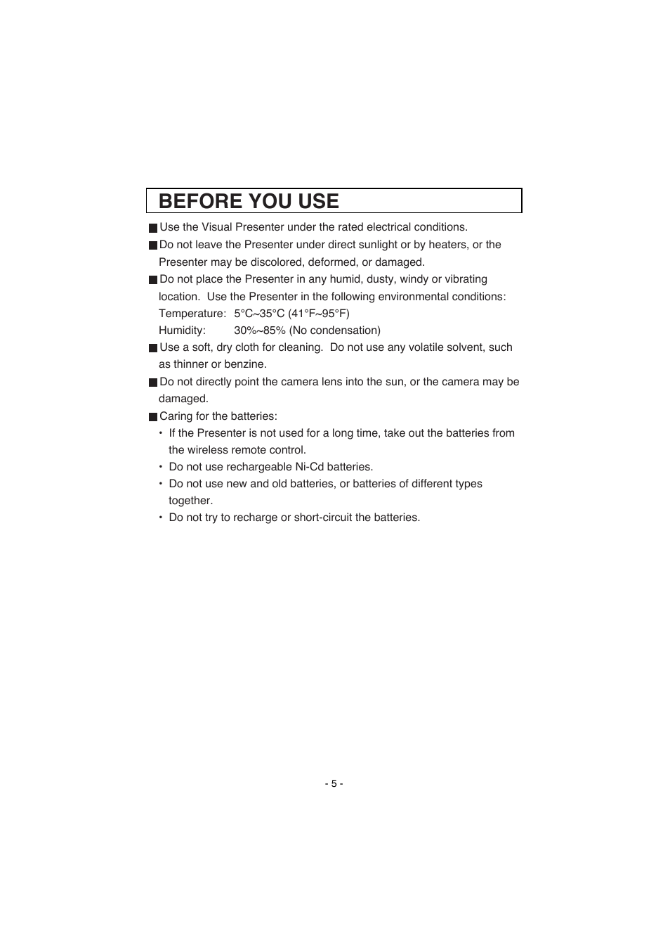 Before you use | Elmo HV-8000SX User Manual | Page 6 / 56