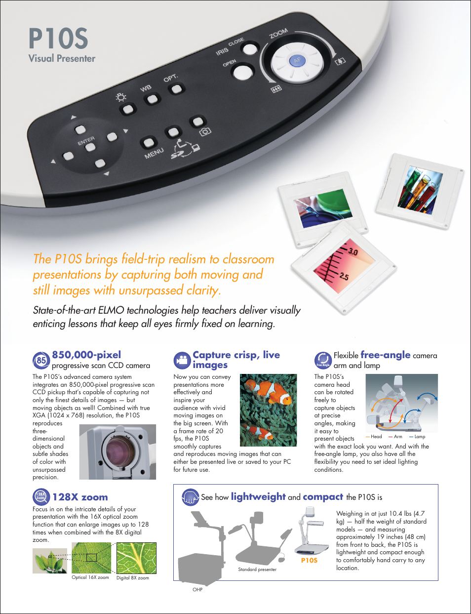P10s, Visual presenter | Elmo P10S User Manual | Page 2 / 6