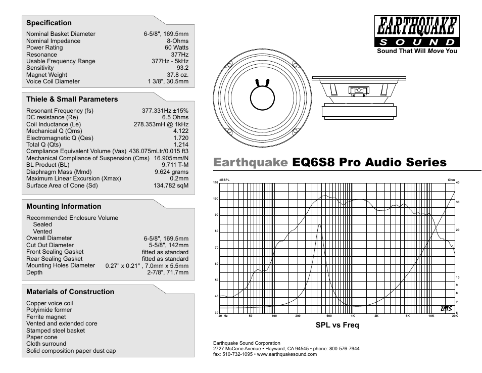 Earthquake Sound EQ6S8 User Manual | 1 page