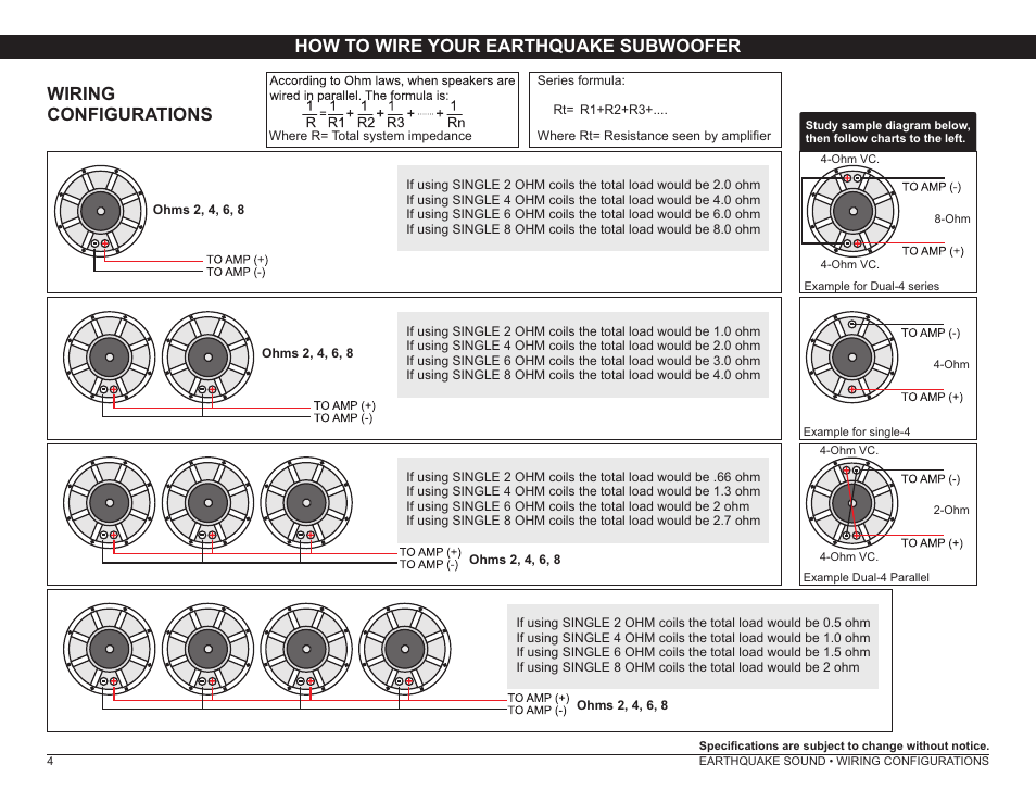 Wiring configurations, How to wire your earthquake subwoofer | Earthquake Sound DB-12 User Manual | Page 4 / 6