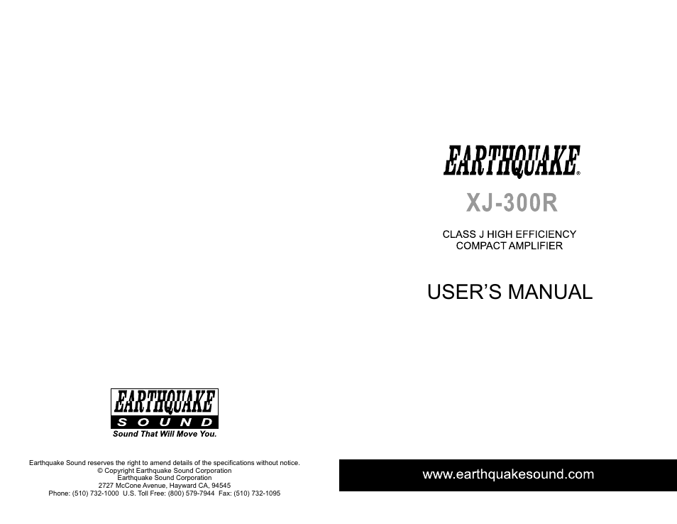 Earthquake Sound XJ-300R User Manual | 6 pages