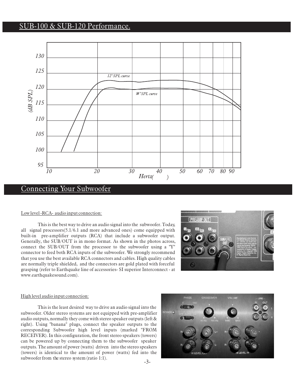 Connecting your subwoofer | Earthquake Sound SUB100 User Manual | Page 3 / 8