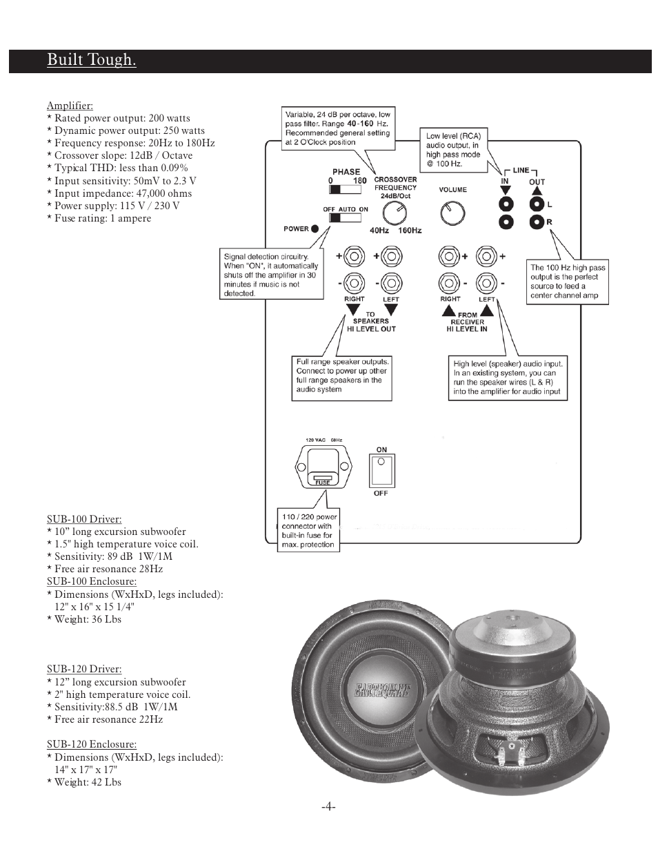 Built tough | Earthquake Sound SUB100 User Manual | Page 4 / 8