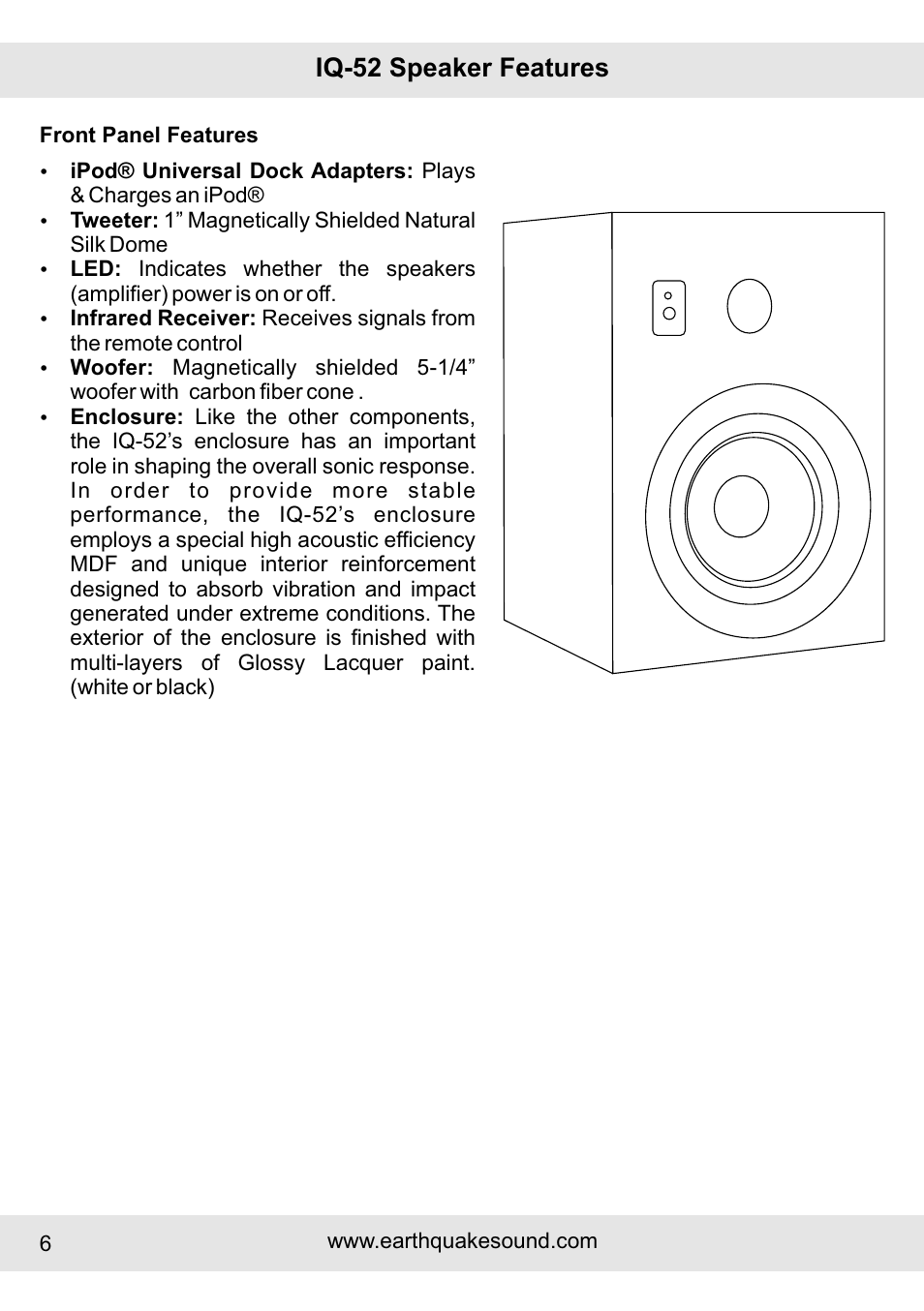 Iq-52 speaker features | Earthquake Sound IQUAKE IQ-52W User Manual | Page 6 / 16