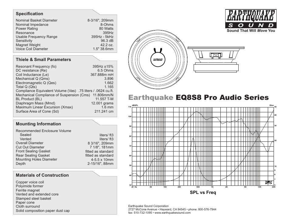 Earthquake Sound EQ8S8 User Manual | 1 page
