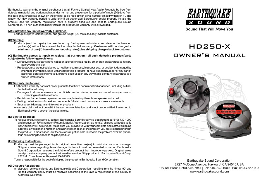 EarthQuake HD-250X User Manual | 4 pages