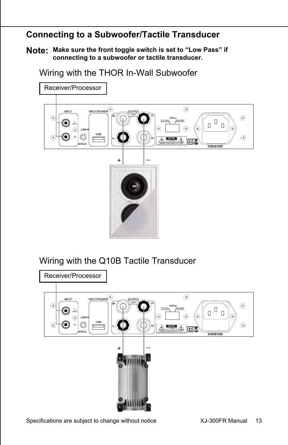 Wiring with the q10b tactile transducer | Earthquake Sound XJ-300 FR User Manual | Page 13 / 20