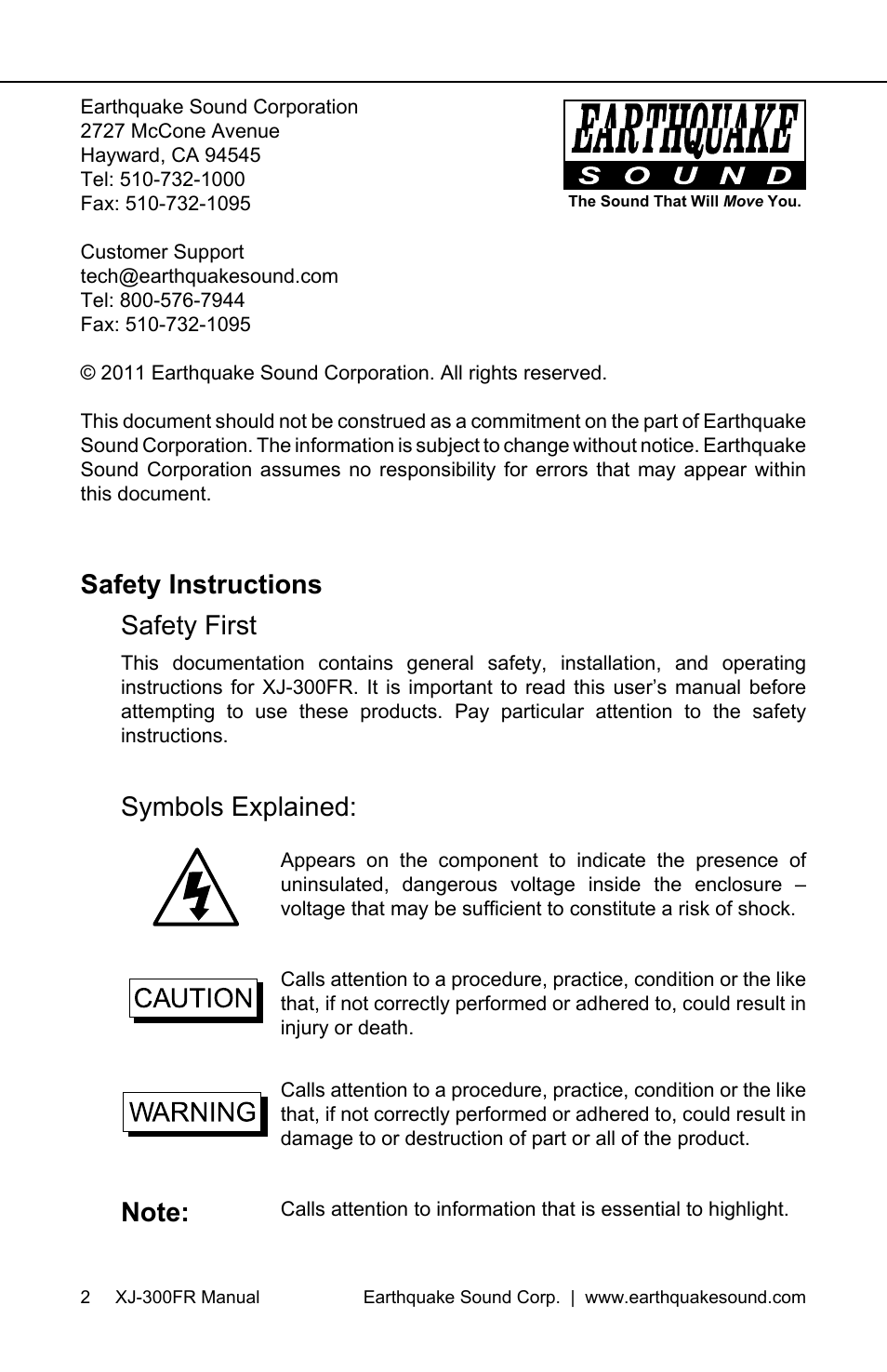 Safety instructions safety first | Earthquake Sound XJ-300 FR User Manual | Page 2 / 20