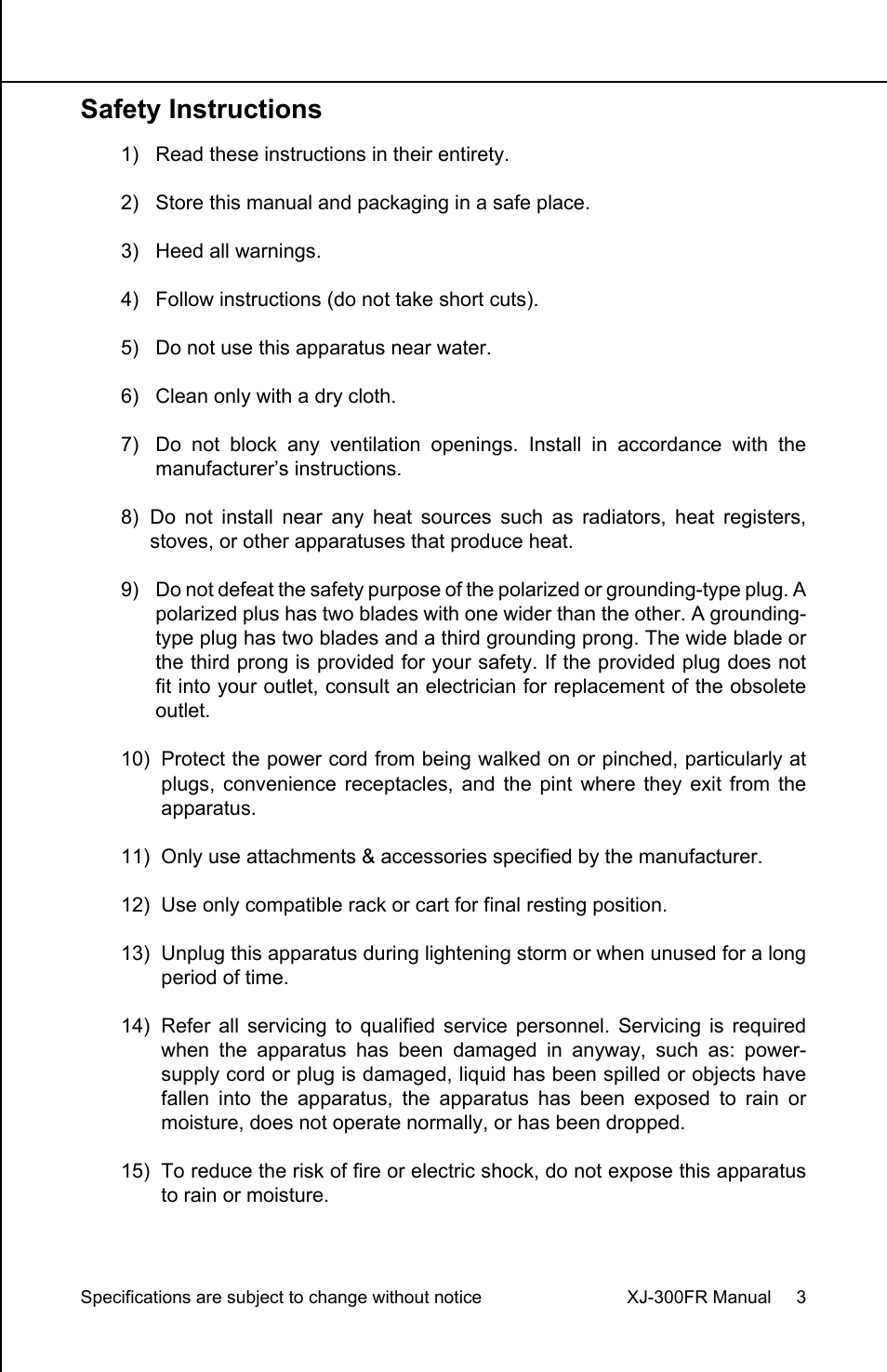 Safety instructions | Earthquake Sound XJ-300 FR User Manual | Page 3 / 20