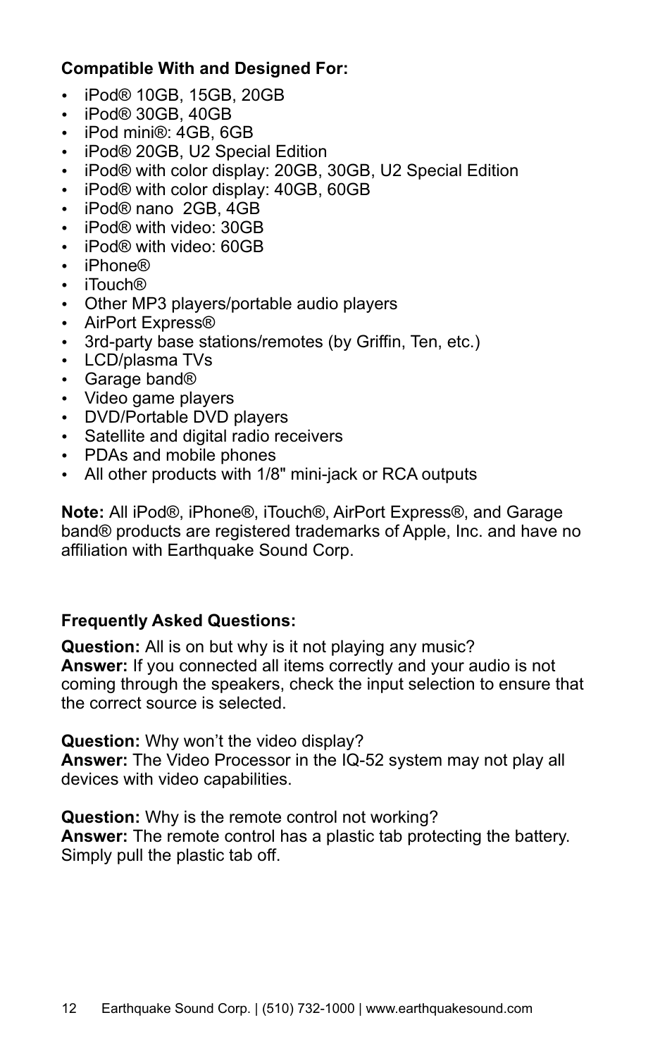 Earthquake Sound IQ-52R User Manual | Page 12 / 16