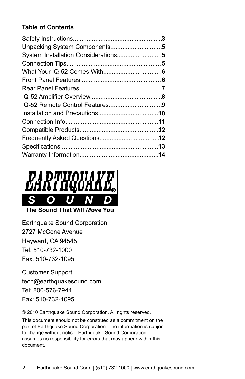 So u n d | Earthquake Sound IQ-52R User Manual | Page 2 / 16
