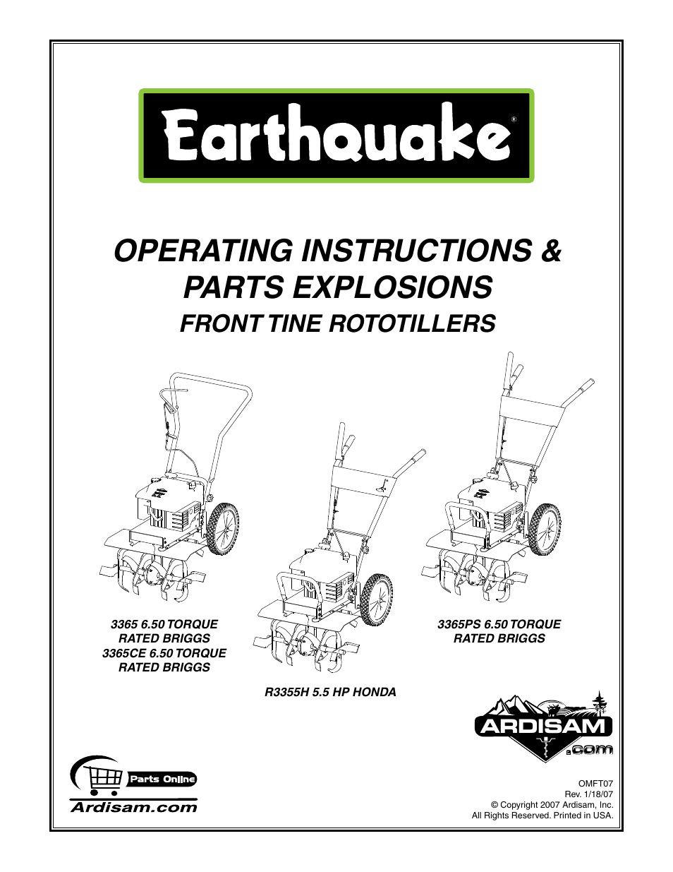 Earthquake Sound ROTOTILLERS User Manual | 24 pages