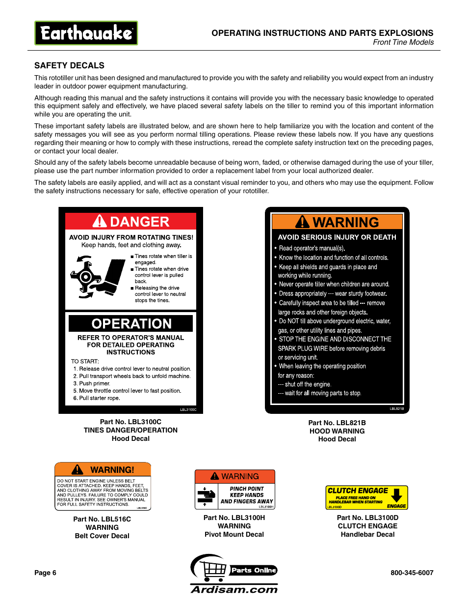 Earthquake Sound ROTOTILLERS User Manual | Page 6 / 24
