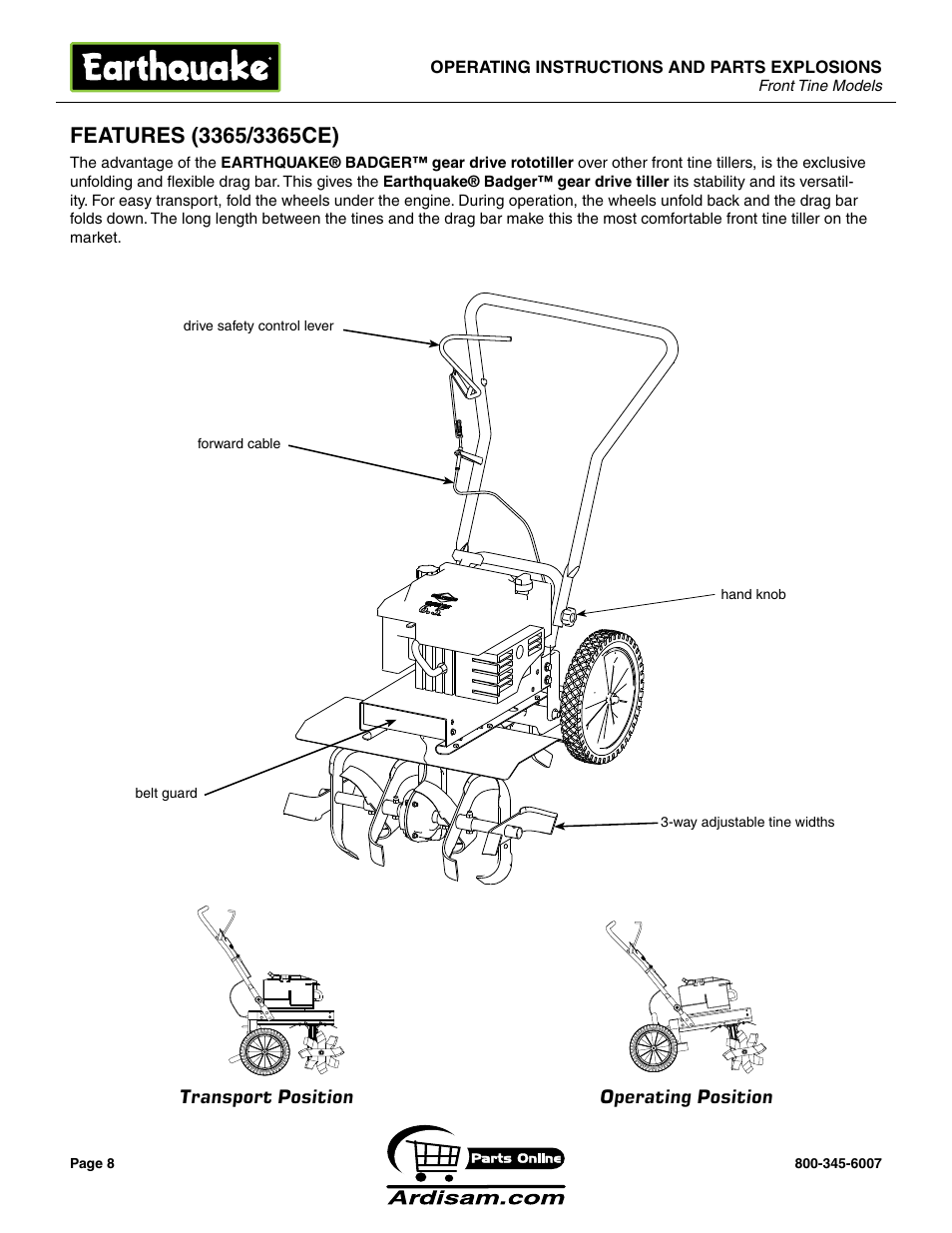 Features (65/65ce) | Earthquake Sound ROTOTILLERS User Manual | Page 8 / 24