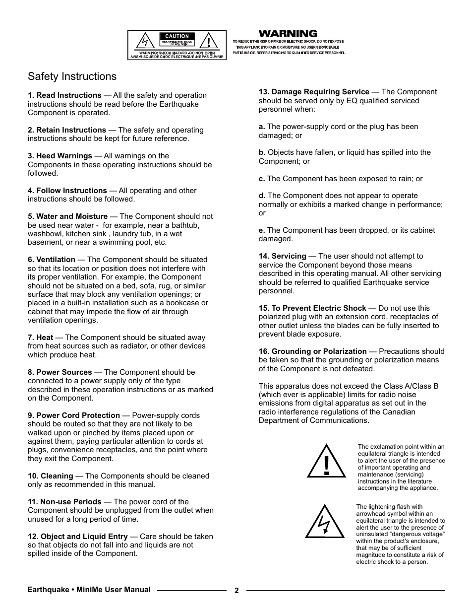 Safety instructions | Earthquake Sound MiniMe P10 User Manual | Page 2 / 16