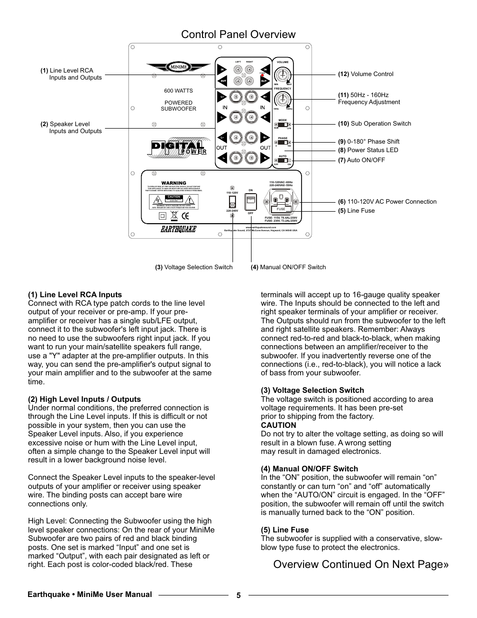 Digital, Earthquake • minime user manual 5 | Earthquake Sound MiniMe P10 User Manual | Page 5 / 16