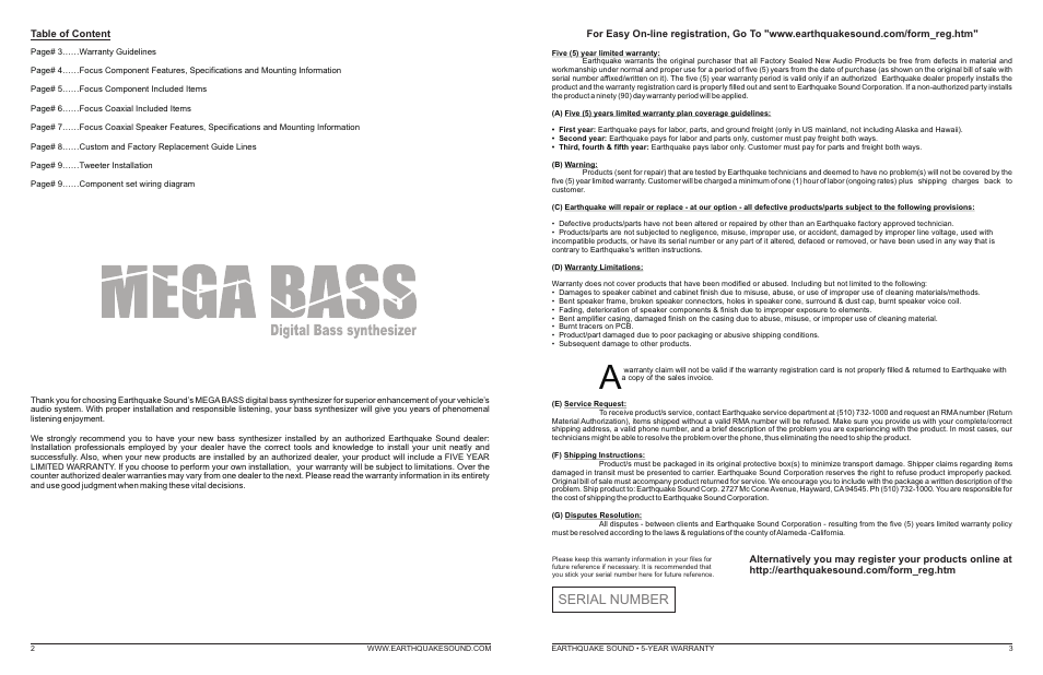 Serial number | EarthQuake Mega Bass Enhancer MB-1 User Manual | Page 2 / 6