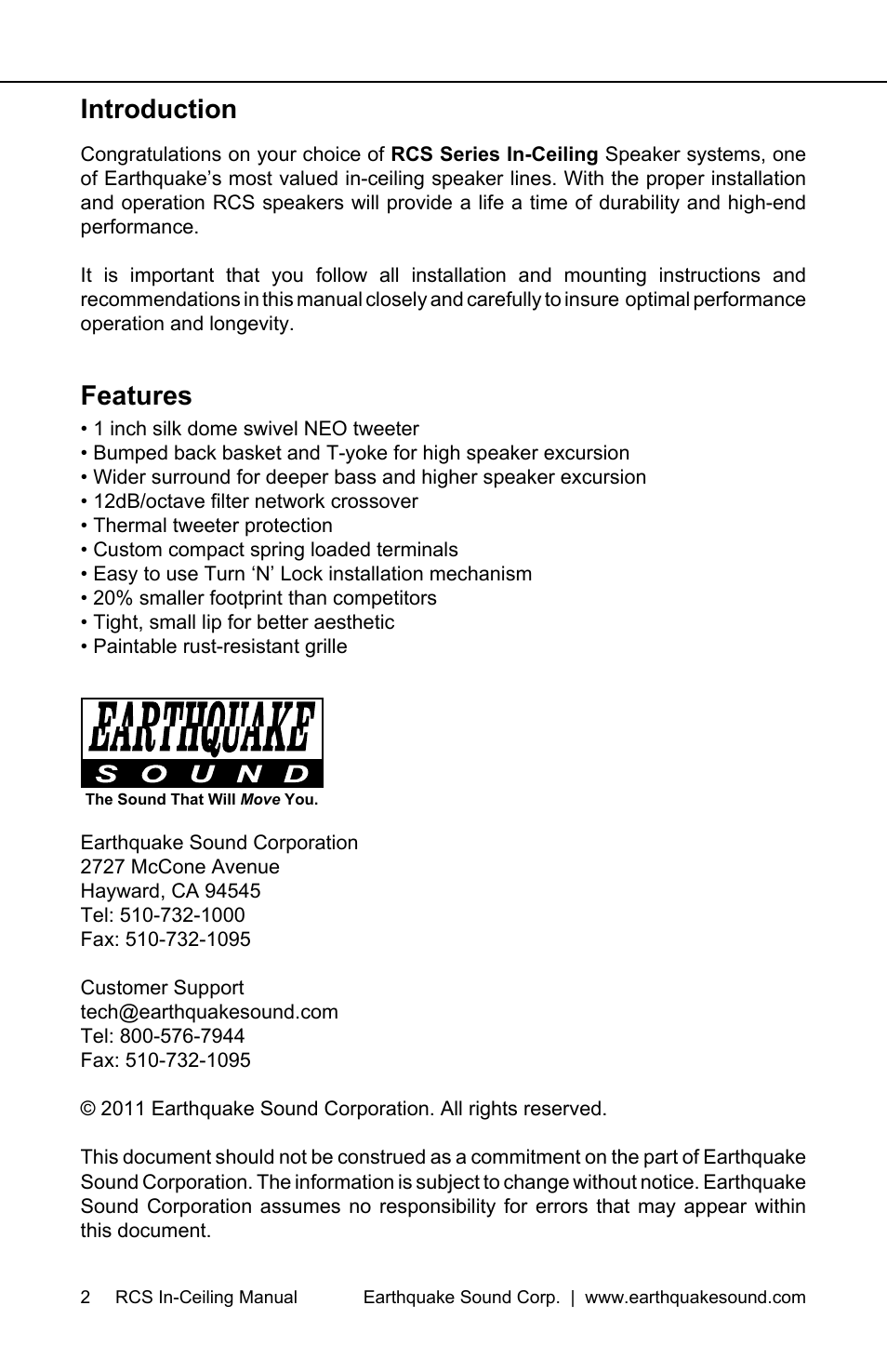 Features introduction | Earthquake Sound RCS-800 User Manual | Page 2 / 12
