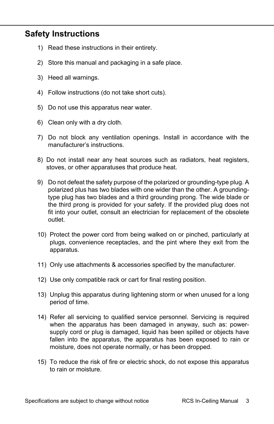 Safety instructions | Earthquake Sound RCS-800 User Manual | Page 3 / 12